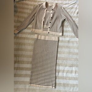 Marled Black and Cream Striped Skirt Set